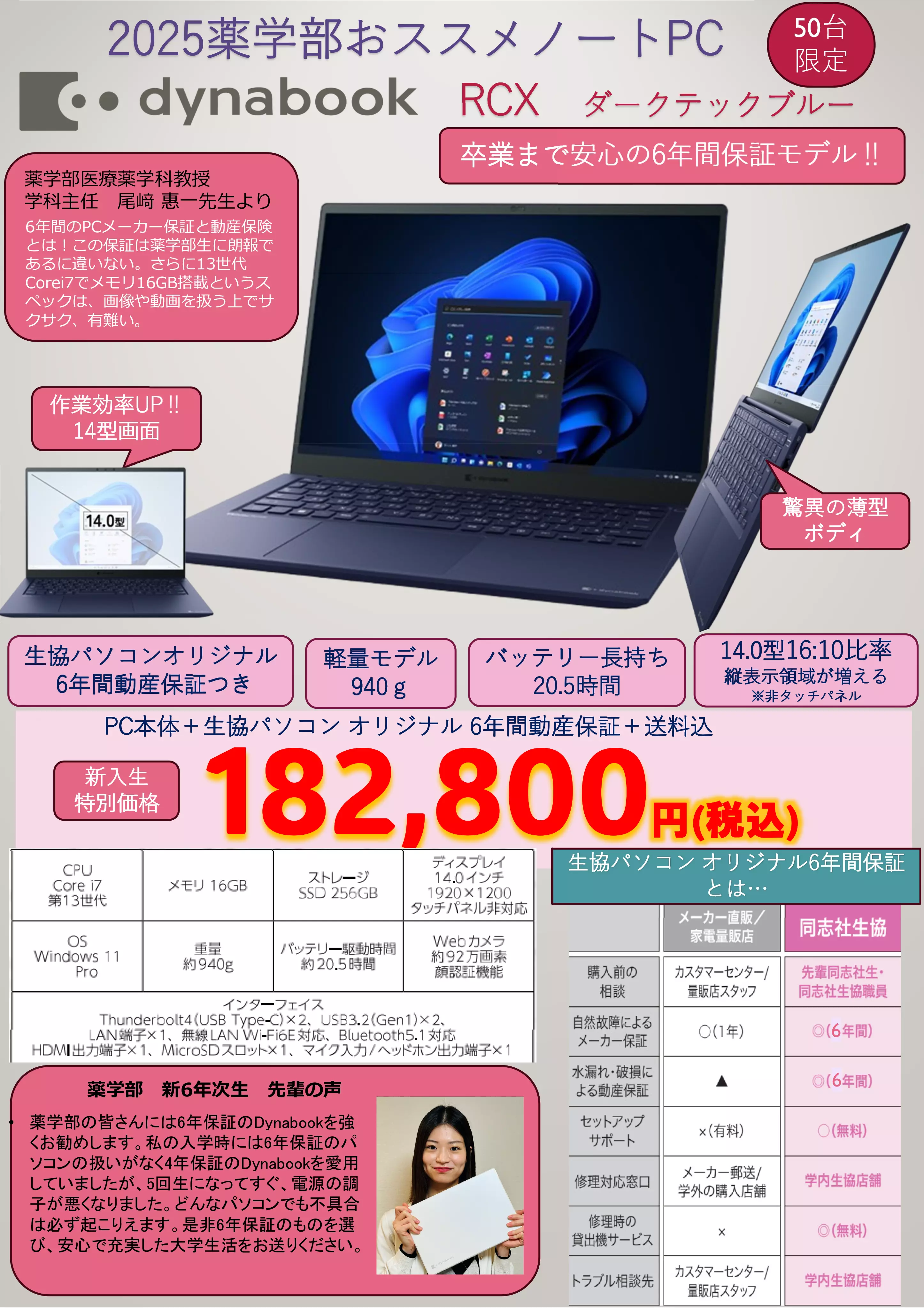 女子大薬学部向けWindowsの主な仕様