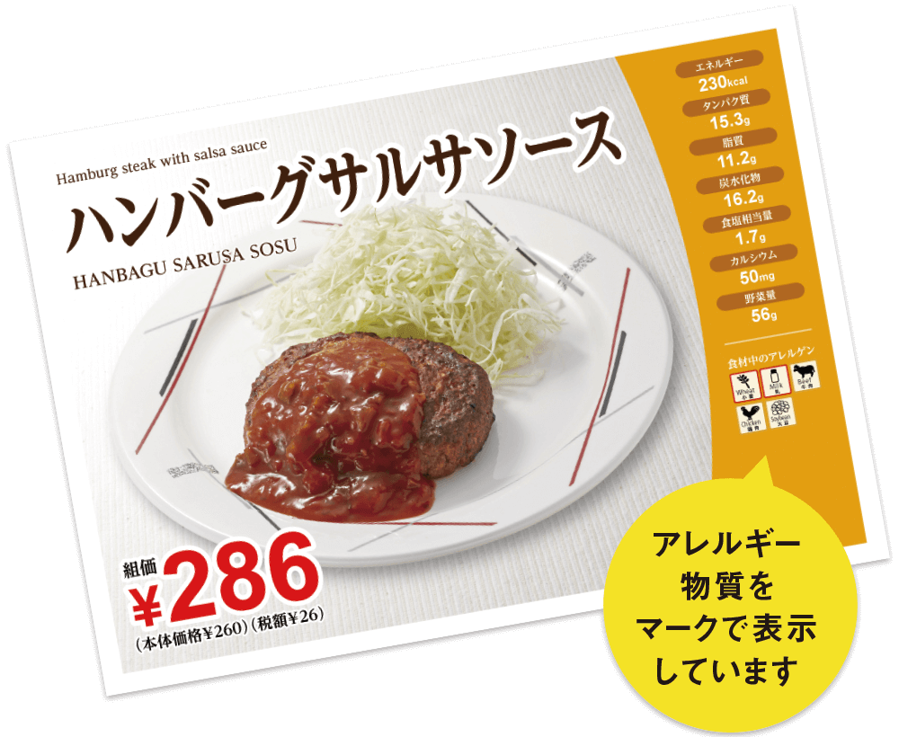 アレルギー物質をマークで表示しています