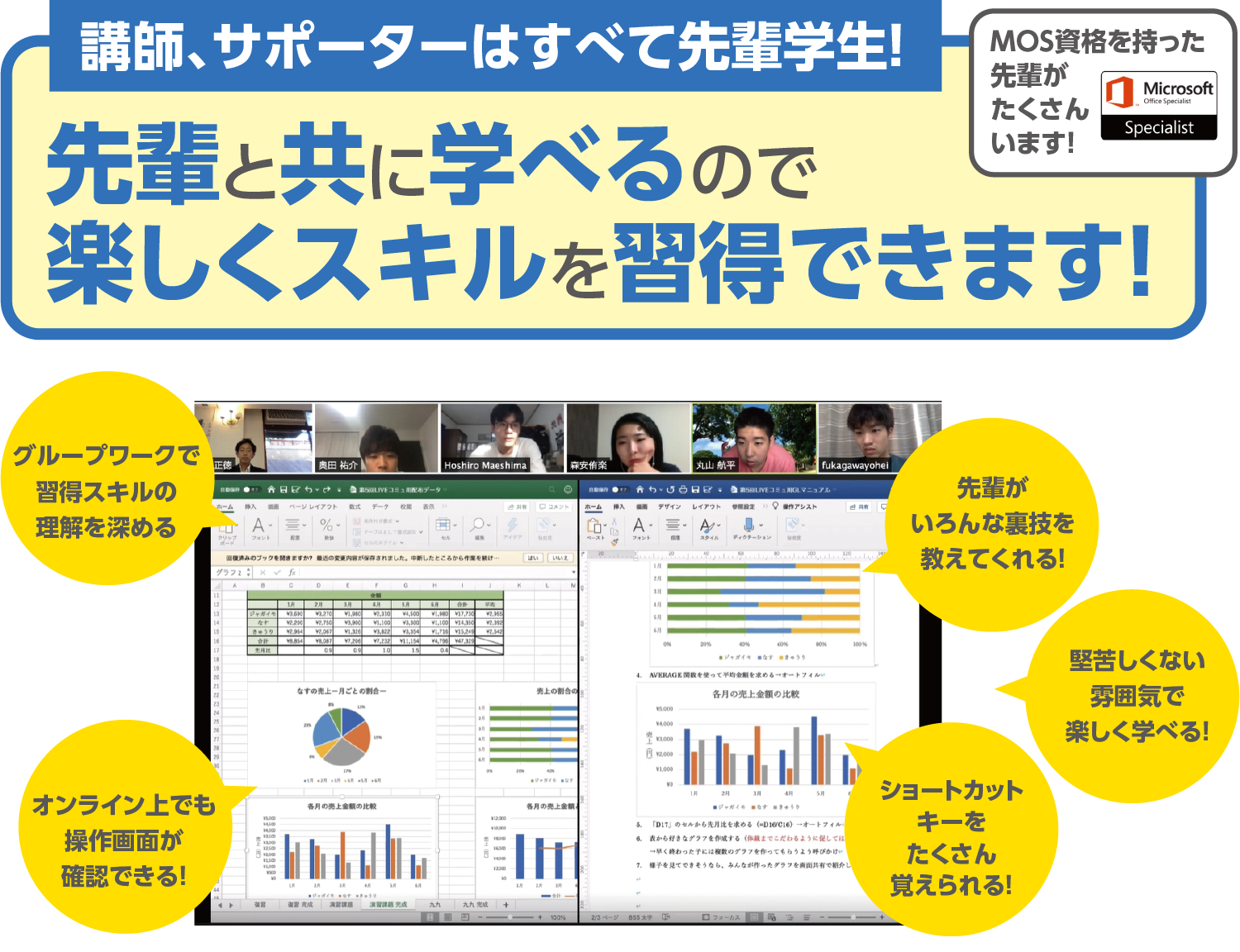 講師、サポーターはすべて先輩学生！